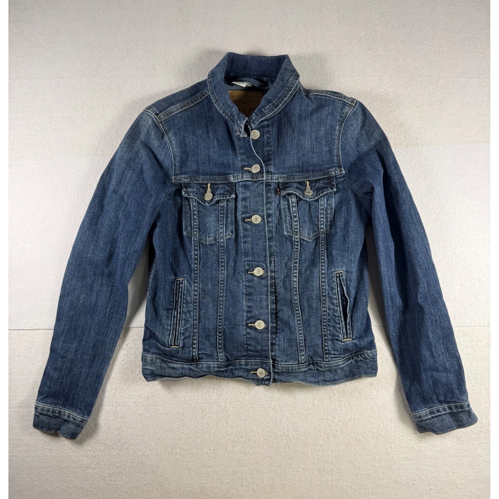 Levi Strauss Womens Medium Wash Denim Trucker Jacket Size M Stretch Blue